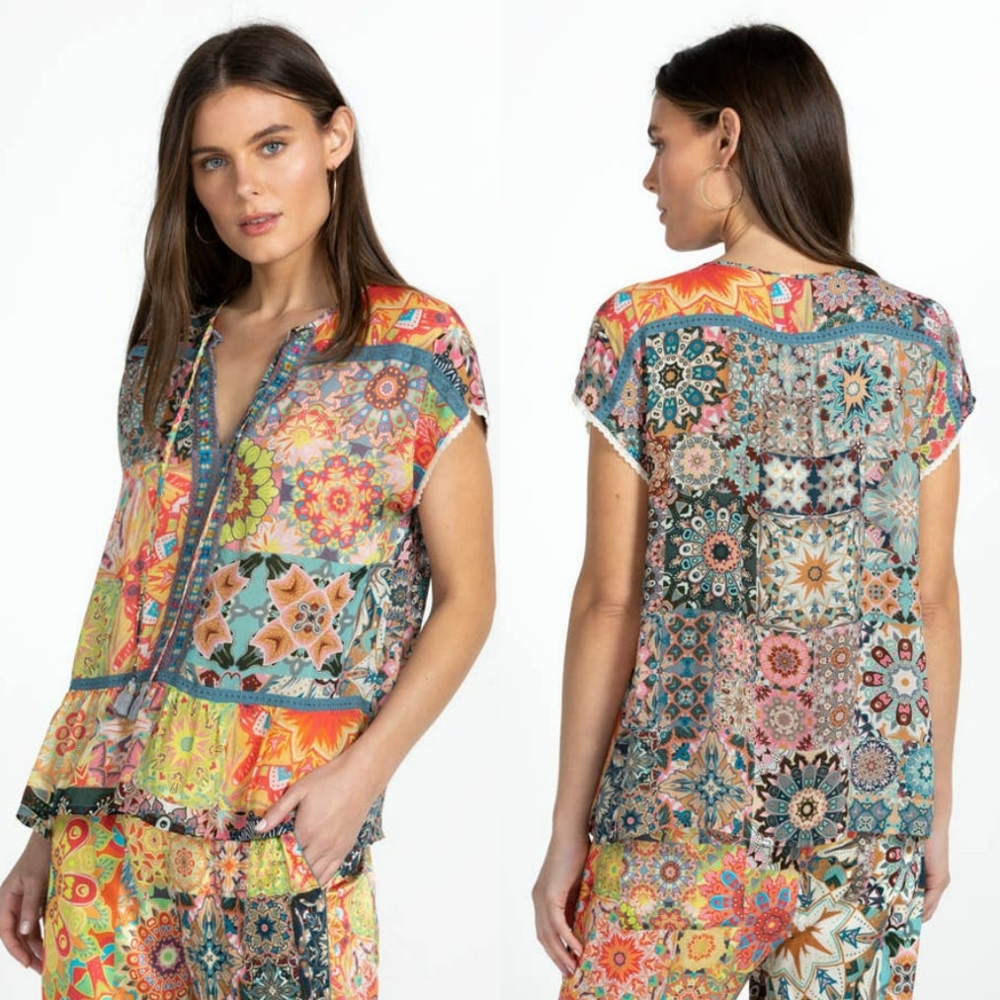 Johnny Was Kaleida Paise Tie Front Blouse